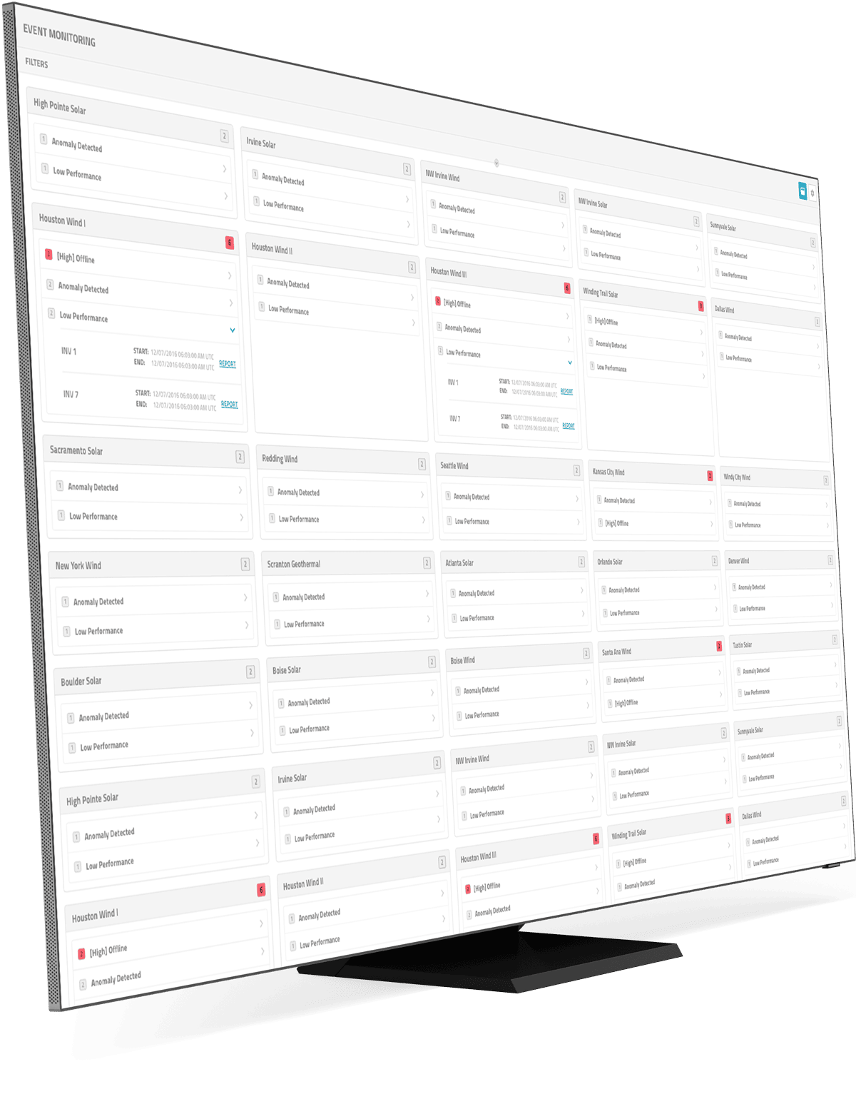 Mockup of event monitoring screen in NarrativeWave platform